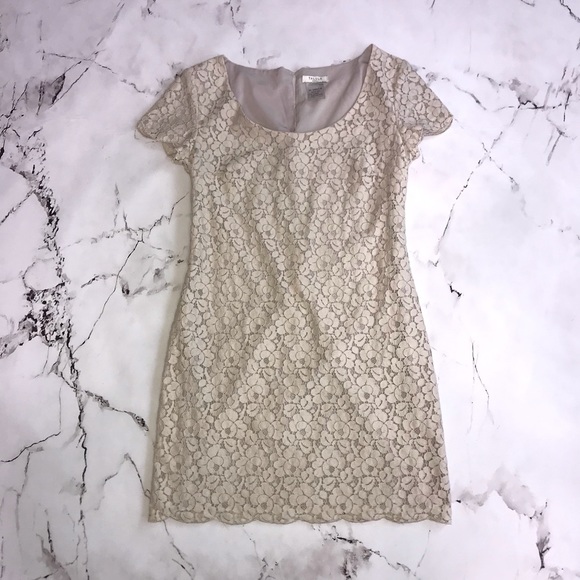 Aritzia Talula Oji Dress Floral Lace Fully Lined Size XS Short Sleeve Beige - Picture 1 of 6